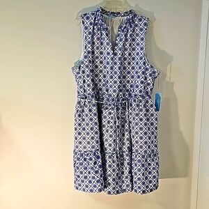 Draper James women's 2X sleeveless dress Beautiful white w/blue embroidery- NWT